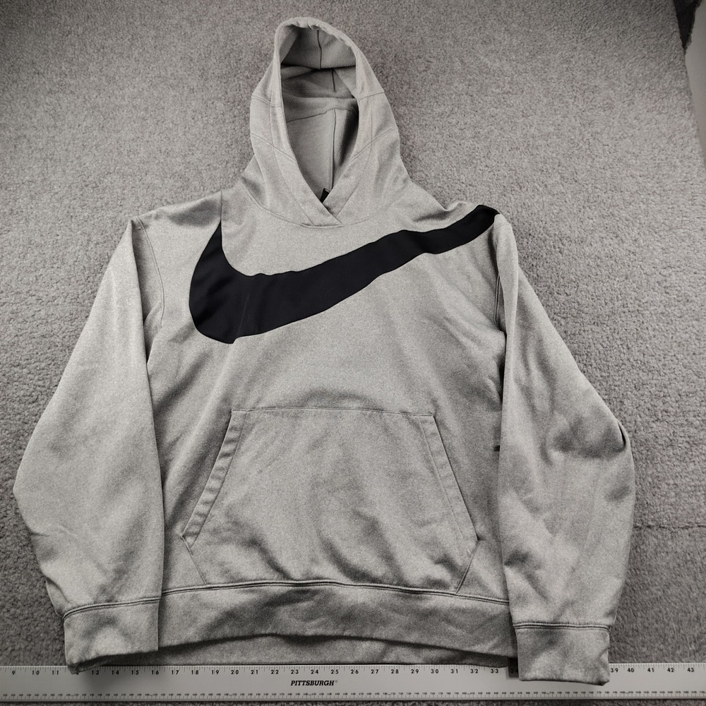 Nike Hoodie Mens XL Dri-FIT Big Swoosh Grey Pullover Sweatshirt EUC
